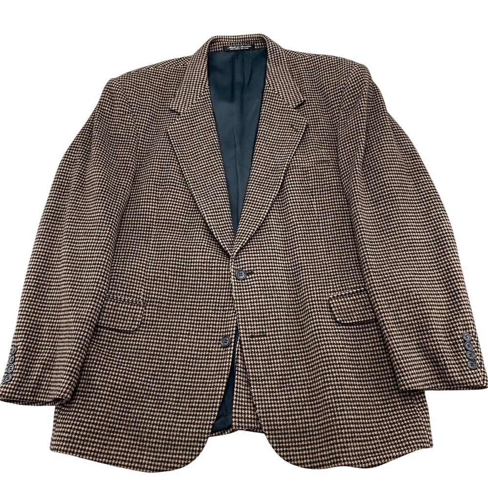 Executive Collection Blazer Mens 44 Brown Houndstooth Wool Camelhair Classic VTG